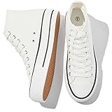 FRACORA Womens High Top Canvas Shoes White Black Platform Sneakers Lace Up Shoes for Women Casual(White,US10)