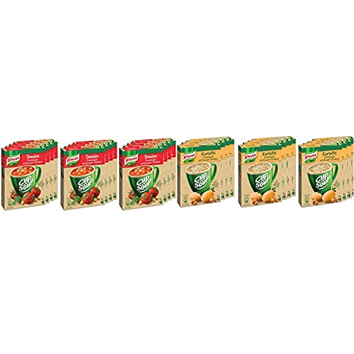 Knorr Cup a Soup Tomatencreme mit Knusper-Croutons Instant Suppe (12 x 3 Tassen) & Cup a Soup Kartoffelcreme (mit Knusper-Croutons Instant Suppe 3 Tassen) 12er Pack