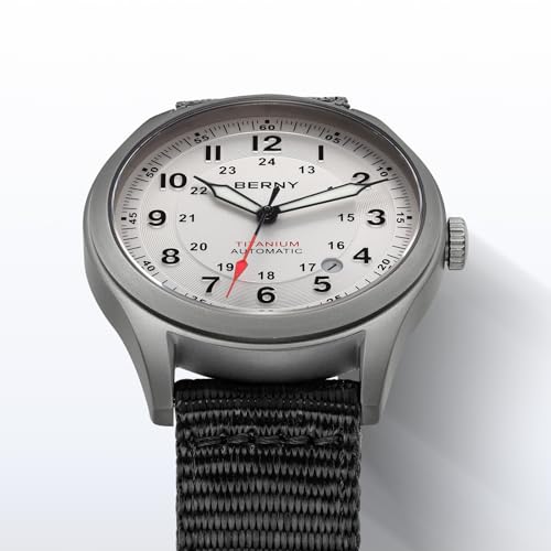 Image of BERNY Automatic Titanium Watch for Men 10ATM Waterproof Men's Field Watch Super Luminous Male Analog Mechanical Military Wrist Watch AR Sapphire Crystal Date Calendar Birthday Present