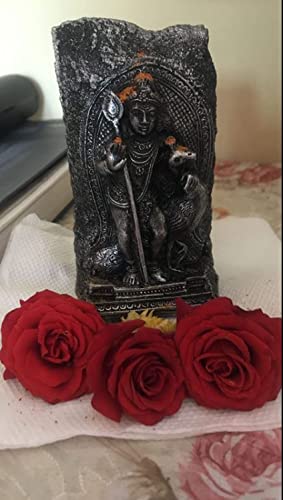 Image of Stone Idol of Lord Kumaraswamy / Murugan Karthikeya Subrahmanya Swami Sculpture Gift, Home Decor - 8.5 cm Height, 4 cm Length, Black