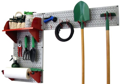 Wall Control Pegboard Garden Supplies Storage and Organization Garden Tool Organizer Kit with Gray Pegboard and Red Accessories