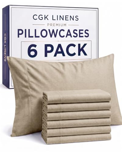 Queen Pillow Cases Set of 6 - Soft Pillowcase Covers - Heathered Beige