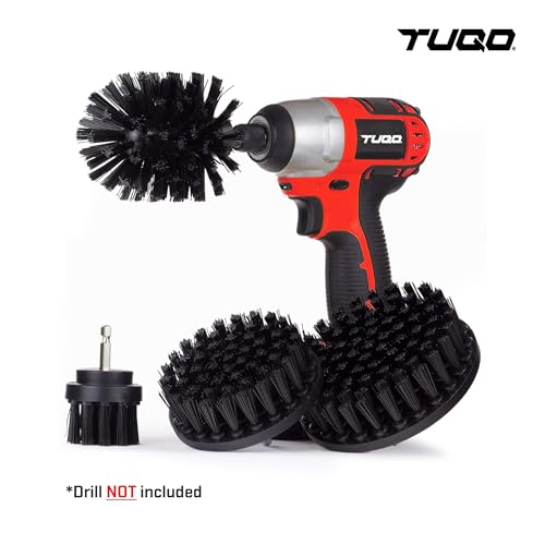 Image of TUQO SB20B Drill Brush Attachment Set - Power Scrubber Brush Cleaning Kit - for Industrial Use,Grill, Paint Removal, Furnace, Oven and More | Hard Bristle| Hex Shank Fits Most Drills | Black