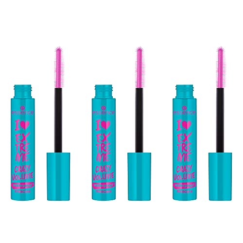 Esence I Love Extreme Crazy Volume - Máscara de rímel impermeable, color negro, da volumen, resultado inmediato, intenso, vegano, impermeable, sin micropartículas de plástico, sin nanopartículas, 3