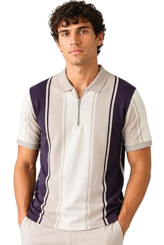 Image of SANE ORIGINALS Textured Polo T-Shirt for Men in Vertical Stripes || Old Money Polos for Men