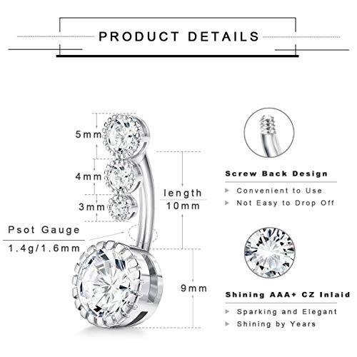 LOLIAS 6 Pcs 14G Dangle Belly Button Rings for Women 316L Surgical Steel Clear CZ Barbell Piercing Dangle Reverse Curved Navel Barbell Body Jewelry2