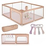 sun baby Parc Enfant avec roses poignée 150x200 cm 0 2 ans Saumon, polyester, parois en filet, entrée zippée, pieds antidérapants, sac de transport inclus, cadre en métal