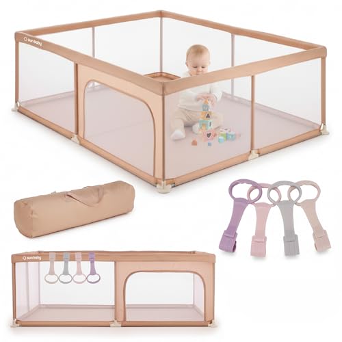 Sun Baby Parque Infantil Con Asa Rosas 150x200 Cm 0-2 Años Salmón, Poliéster, Paredes De Malla, Entrada Con Cremallera, Pies Antideslizantes, Bolsa Incluida, Estructura Metálica