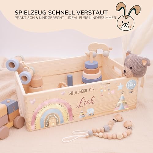 Kidsmood - Spielzeugkiste aus Holz mit Wunschnamen | Aufbewahrungsbox Kinder Spielzeug & Bücher | Praktische Holzkiste als Deko Kinderzimmer oder als Personalisierte Geschenke Baby zur Geburt & Taufe