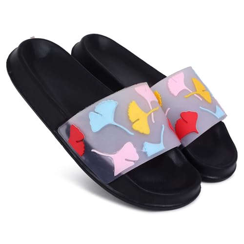 Image of Pampy Angel Transparent Leafs Women's Flip Flops Slides Back Open Household Comfortable Slippers