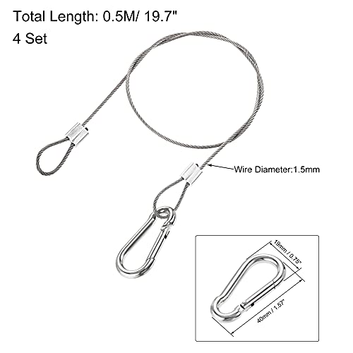 Image of uxcell Picture Hanging Wire Kit, 4Set 0.5M Loop and Hook Hanging Wire for Home Picture Art Gallery Picture Display Kit, Load 66 Lbs