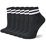 Utensilsto 6 Paar Socken Damen 35-38 Sneaker Socken Bunte Sneakersocken Retro Kurze Tennissocken Sportsocken Baumwollsocken mit Streifen Motiv Kurzsocken für Tenniss Sport Lauf Arbeit(schwarz)