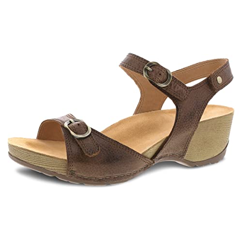 Dansko Tricia Wedge Sandal for Women – Cushioned, Contoured Footbed for All-Day Comfort and Support – Adjustable Hook & Loop Straps with Buckle Detail – Lightweight Rubber Outsole