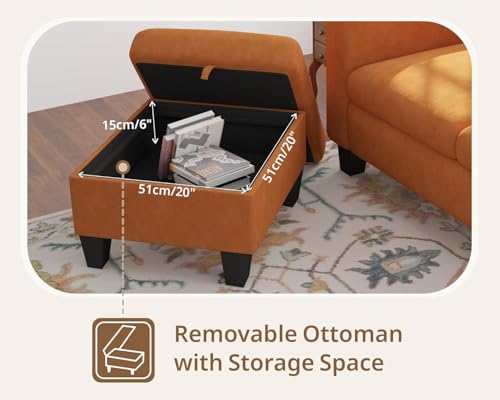 Image of SRMS Sectional Couches for Living Room 78 inch L Shaped Sofa with Storage Ottoman | Free 3 - Pillows | Sofa Set for living Room, Office, Hotel | Modern Classic 3 Seater Sofa Set | Orange