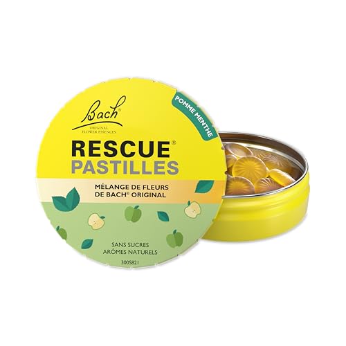 RESCUE - Pastilles goût Pomme Menthe - Bien-être émotionnel naturel - Mélange de 5 Fleurs de Bach Original - Idéal lors de déplacement, voyage, stress du quotidien - Sans sucre - 50g