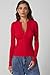 QINSEN V Neck Shirts for Women Long Sleeve Half Zipper Ribbed Knit Tee Shirts Slim Fit Going Out Tops Red L