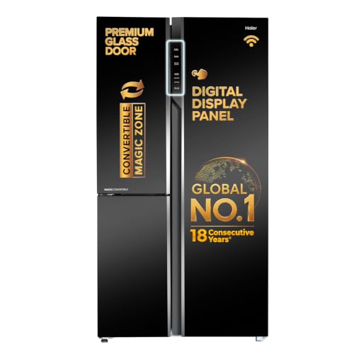 Image of Haier 598 L 3 Star Frost Free Expert Inverter Smart Sense AI enabled 3-Door Side by Side Refrigerator (HRT-683KGU1, Black Glass, Magic Convertible Zone, Deo Fresh Technology, 2026 Model)