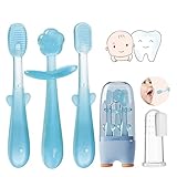 FOKiiBO Baby Silicone Toothbrush Set, Toothbrush + Tongue Brush + Baby Teether + Finger Toothbrush w