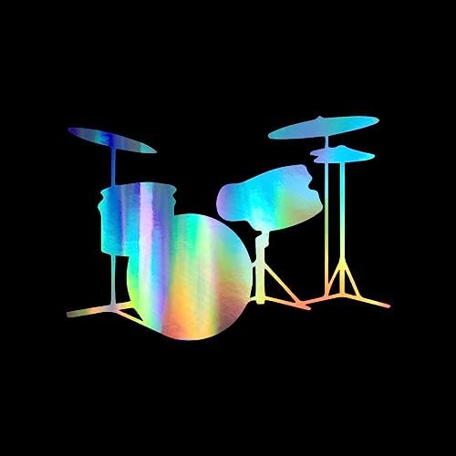 Drums Silhouette Music Sticker Vinyl Decal Notebook Car Window Laptop 5" x 3.5" (Holographic) image 2