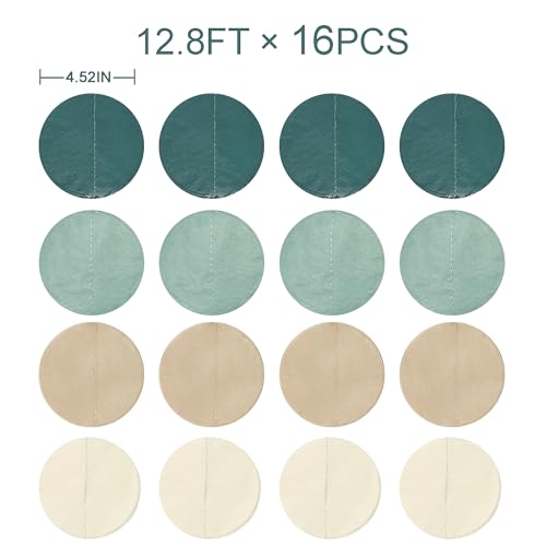 Image of 205Ft Sage Green Circle Dot Garland Backdrop Dusty Green Tissue Paper Polka Dots Hanging Streamer for Woodland Jungle Safari Neutral Birthday Wedding Engagement Party Decorations Supplies