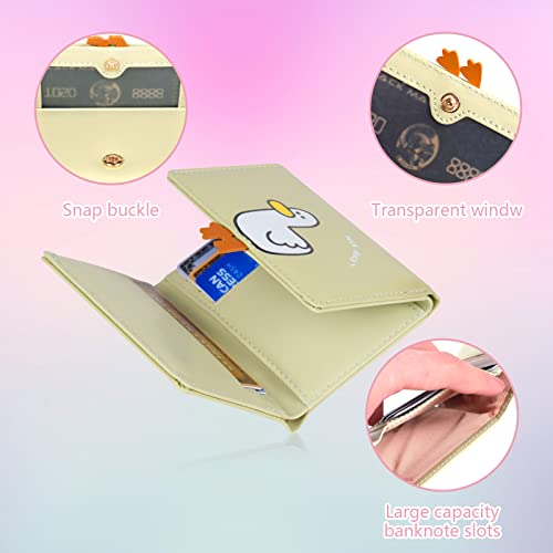 Fire Stone Cute Girls Wallet, Tir-folded Short Wallet with Cash Pocket Card Holder ID Window Purse for Women (Green Duck) 5