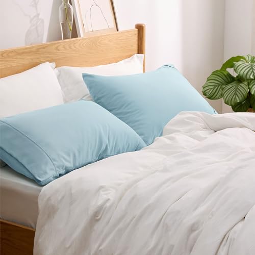 Bedsure King Size Pillow Cases Set of 2 - Light Blue Brushed Microfiber Pillowcases 2 Pack, Super Soft Pillow Case Cover with Envelope Closure, Wrinkle, Fade and Stain Resistant, 20x36 Inches