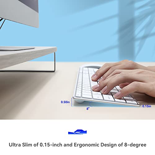 Ausdom White Wireless Full Size Keyboard: Bluetooth Multi-Device Usb Cordless Slim Quiet Keyboard With Numberpad, Rechargeable Noiseless Silent Universal Flat Keyboard For Mac Imac Macos Pc Computer thumb #7