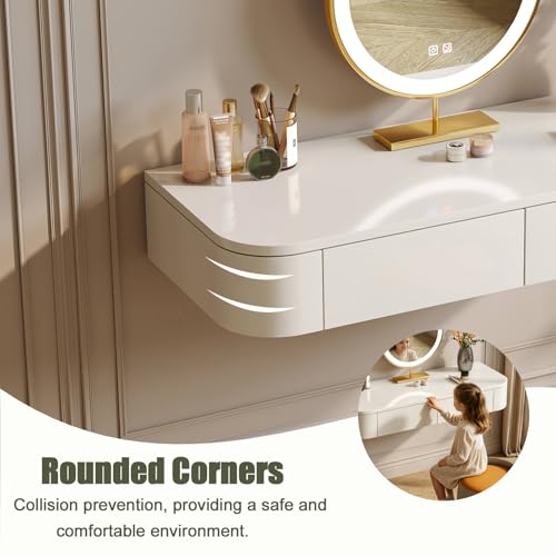 Image of 39.4 inch Fully Assembled Floating Makeup Vanity, Wall Mounted Desk