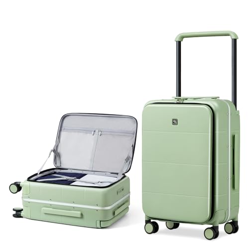 Image of Hanke Top Opening 24 Inch Luggage with Spinner Wheels, Aluminum Frame All-PC Hard Shell Medium Suitcase, Trunk Wide Handle Luggage for Travel, TSA Checked-Medium (Bamboo Green, 69L)