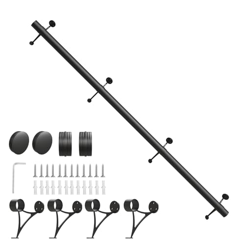 Bar Foot Rail Kit 4ft / 6ft / 8ft - Stainless Steel Complete Floor Standing Bar Foot Rest - Matte Black Foot Rail System with Tubing Wall Brackets End Caps & Internal Connector