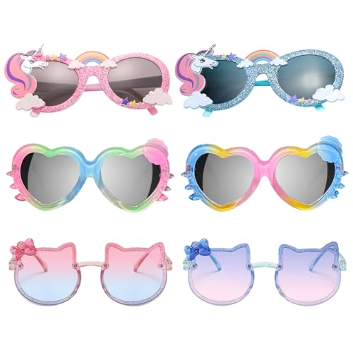 JSTHHTT 6 Pares Gafas de Sol Niño, Unicornio Kids Sunglasses, Gafas de Sol Bebe, Plástico Kids Sunglasses de Fiesta, para Niños Viajes de Vacaciones en La Playa Junto al Mar