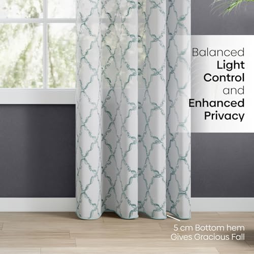 Image of haus & kinder Curtains 7 feet Long | Embroidery Sheer Curtains 7 Feet Long Pack of 1 | Door Curtains 7 feet Light-Filtering & Breathable Sheer Curtains (Serene Tendrils Aqua, 114x213cm)