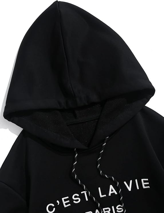 ZAFUL Men's Hooded Sweatshirt Graphic Colorblock Two Tone Fleece Lined Pullover Thermal Hoodie (PARIS2-Black, XL)3