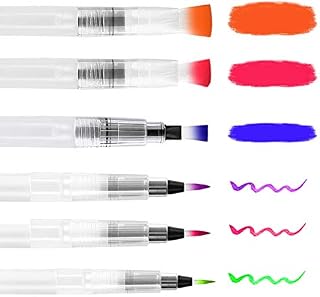 Watercolor Brush Pens Set of 6 Water Brush Pens for Watercolor Paint Brush Refillable Water Painting Pen Water Paint Pens Aqua Brush Pen Watercolour Pen Water Brushes for Watercolor