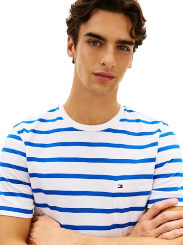 Tommy Hilfiger Men's Essential Regular Fit Pocket Tee,Ecru/Regal Blue Stripe X-Large - image 2