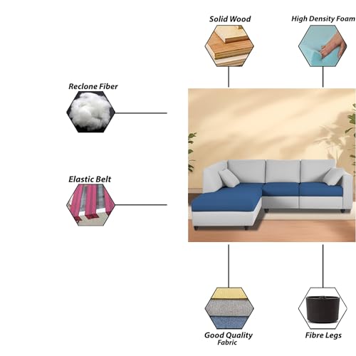Image of Florian LHS 4 Seater L Shape Sofa Set for Living Room (Blue Grey Fabric) Premium Fabric Sofa