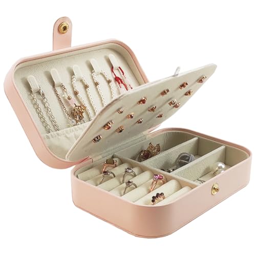 Boîte à Bijoux Rose de Voyage, Étui Portable pour Bijoux (Boucles d'Oreilles/Colliers), Revêtement PU, Coffret de Voyage pour Femmes et Filles, Boîte à Bijoux Femme Voyage Pochette Bijoux Voyage