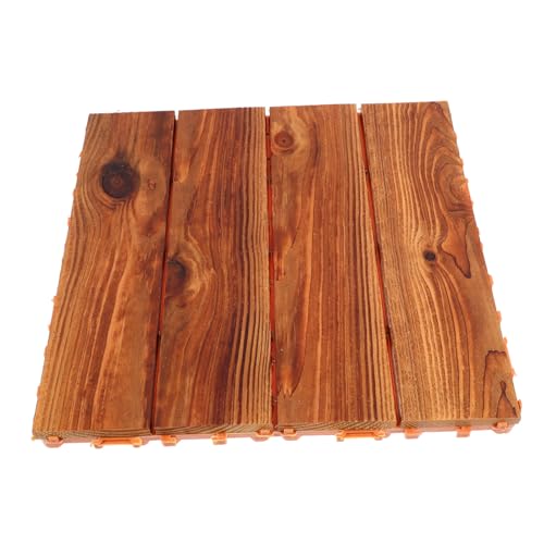 DOITOOL Outdoor Interlocking Anti-corrosion Wood Decking Tiles 30x30cm Engineered Carbonized Wood Flooring Reinforced Base and 2.4cm Thick Patio and Balcony Deck Covering for Garden and Yard