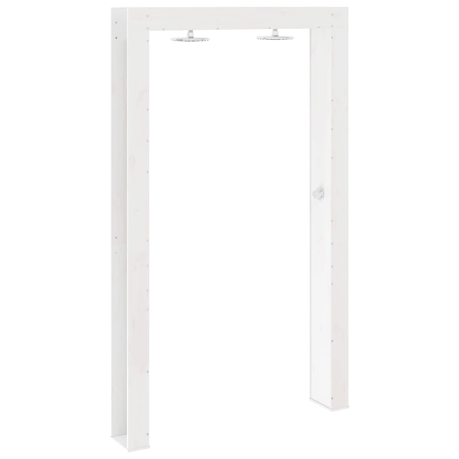 Doccia per esterni in legno massello di pino e acciaio inox, bianco, 226 cm, con tubo doccia regolabile in altezza, soffione girevole, resistente alle intemperie, per giardino, piscina