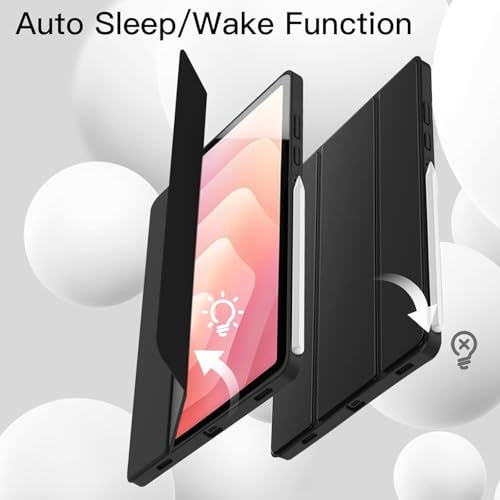 Image of TechTrendz Smart Trifold Flip Case for Samsung Galaxy Tab S11 11 inch [SM-X730, SM-X736] Support S Pen Magnetic Attachment Shockproof Trifold Stand Flip Cover Tab S11 Auto Wake /Sleep (Black)
