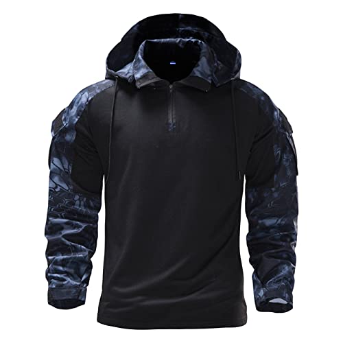 Maiyifu-GJ Tactical Shirts for Men Combat Military Long Sleeve Sweatshirt Lightweight 1/4 Zip Outdoor Army Pullover Shirts (Black,Medium)