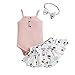 Zukmuk Layette per Bambina in 3 Pezzi Pagliaccetto con Cinturino per Spaghetti con Bottone + Gonna con Stampa di Frutta + Fascia Ad Arco Completo Estivo per Ragazza (Rosa Ciliegia, 9-12 Mesi)