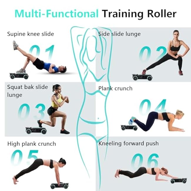 Roller with 4 Wheels: Automatic Rebound Abdominal Wheel for Core Workout, Workout Equipment for Home and Gym, Abdominal Exercise Roller for Men and Women