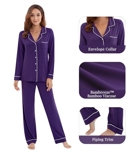 Image of WiWi Viscose from Bamboo Women's Pajamas Set Super Soft Button Down Top and Pants Sleepwear Cooling Pjs S-3X
