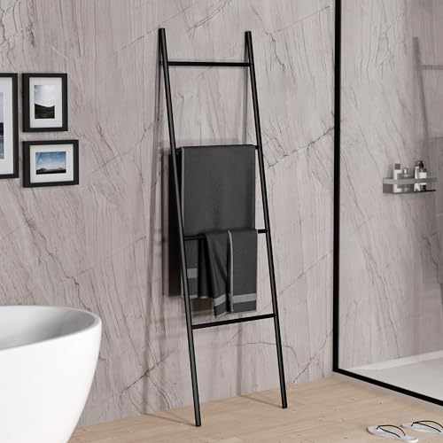 BERNSTEIN - Echelle porte-serviettes à poser/fixer Noir mat Acier inox 170x49cm Support Serviette Salle de bain Design - Série OLA