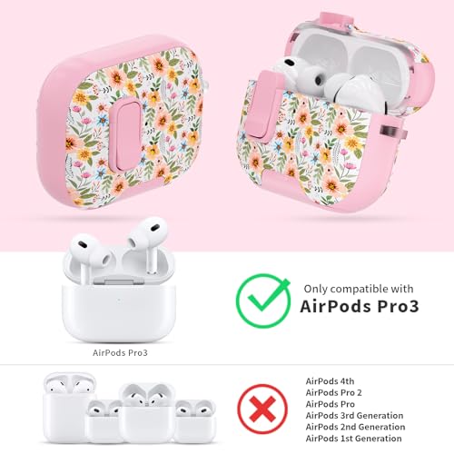 Image of for AirPods Pro 3 Case with Lock & Phone Stand,Cute Floral Pattern Style | PC & TPU Dual Layer Protective Cover with Keychain & Cleaner Pen for Apple AirPod Pro 3rd Generation Women (Morning Glory)