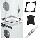 Kit de apilamiento universal JHCHU para lavadora y secadora, Rango de marco ajustable de 45 a 68 cm, Ofrece soluciones para apilar lavadoras y secadoras de diferentes tamaños