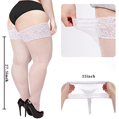 Image of Moon Wood Plus Size Fishnet Stockings Womens Sheer Silicone Lace Top Stay Up Lingerie Fishnets Thigh Highs Stockings