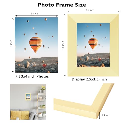 Image of JCJMY 3x4 Picture Frame Gold for Wall Hanging or Tabletop, Wall Mounting Horizontally or Vertically, 3 x 4 Wall Gallery Poster Photo Frame with Shatter Resistant Plexiglass, Gold