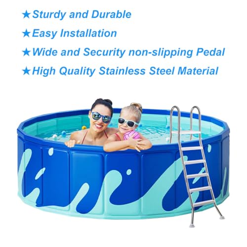 Escalera para piscina de 5 pasos, acero inoxidable y plataforma miniatura 4